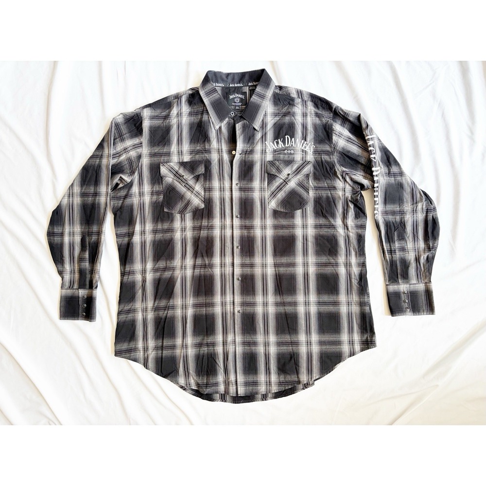 Jack Daniels Black Pearl Snap Western Men's Shirt Plaid Gray Black Size 2XL